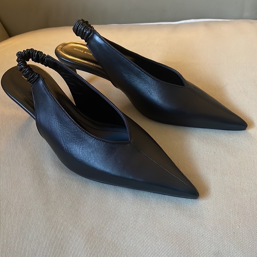 Anine Bing Sleek Black Slingback Heels - Picture 5 of 14